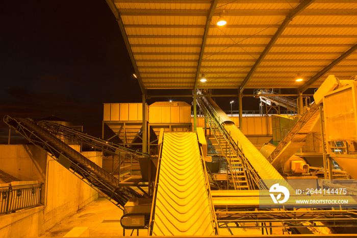 Illuminated granary equipment at night