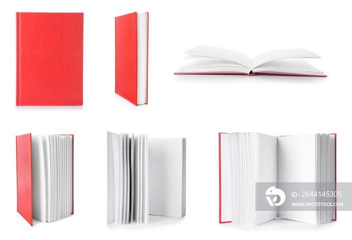 Books with hard cover on white background