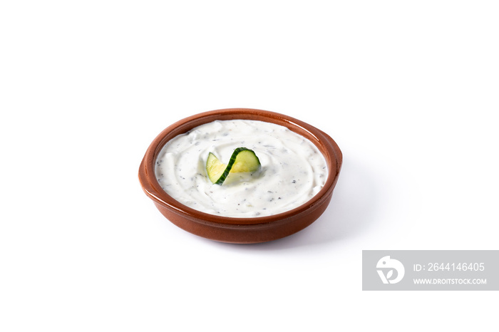 Traditional Greek Tzatziki isolated on white background