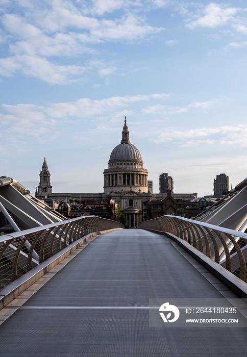 st pauls cathedral london viewed from the end of millenium bridge at sunrise