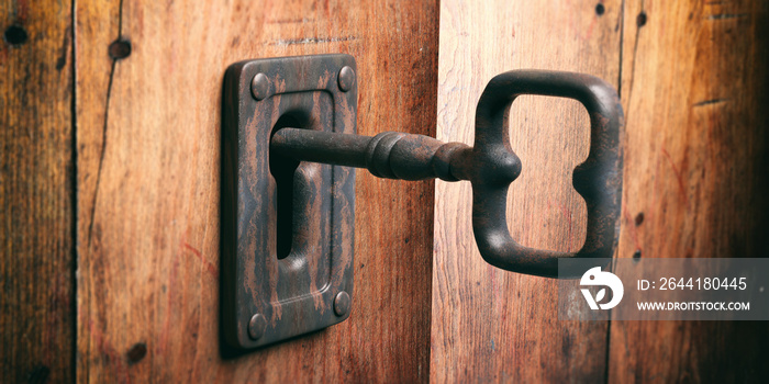 Old key in a keyhole. 3d illustration