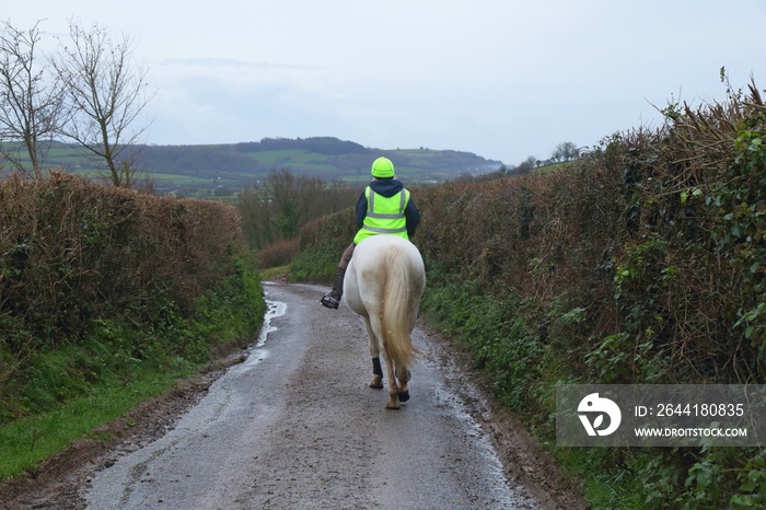 Horse rider on the rural road in East Devon