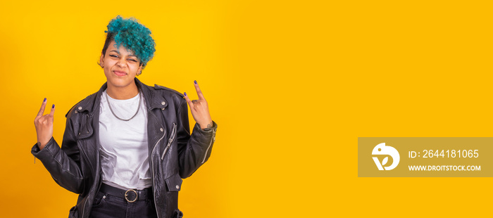 modern young girl with rebel expression isolated on color background