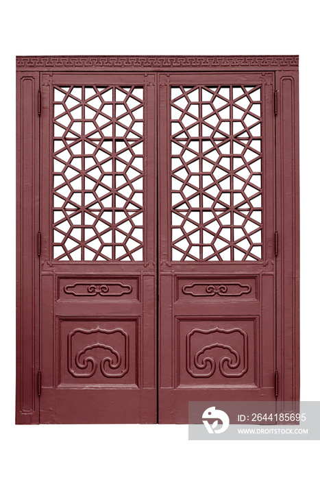 Chinese traditional style wooden door on isolated white background