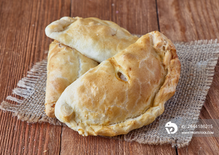 Delicious homemade Cornish pasties with beef, onions and potato.