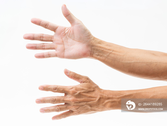 Asian man hand arm on white background