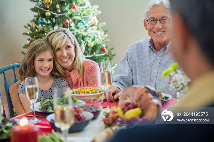 Family enjoying Christmas dinner together