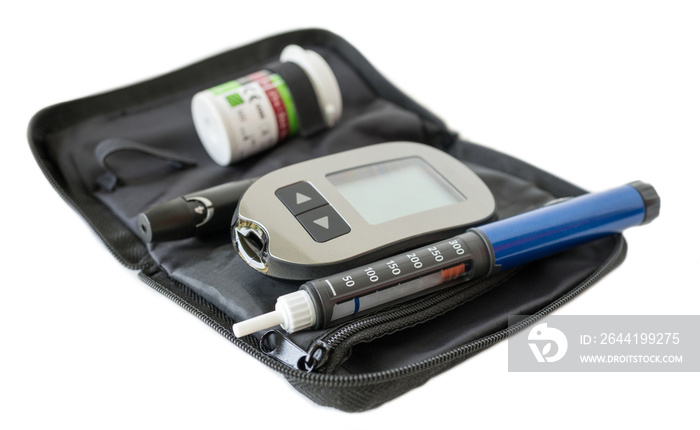 Diabetic blood test kit in black case