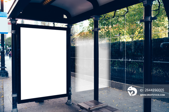 Empty banner of public transport station on street