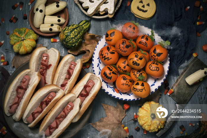 funny halloween food on a rustic table