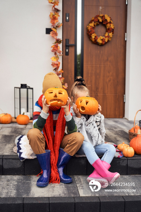 Siblings are ready to start Halloween