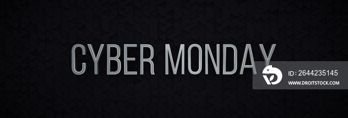 Cyber Monday logo. Cyber Inscription Monday in 3D Rendering on Black Background with Offset Triangle