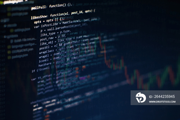 Developer programming code. Abstract computer script code. Programming code screen of software devel