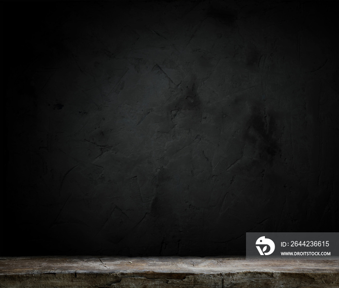 Dark room with tile floor and brick wall background