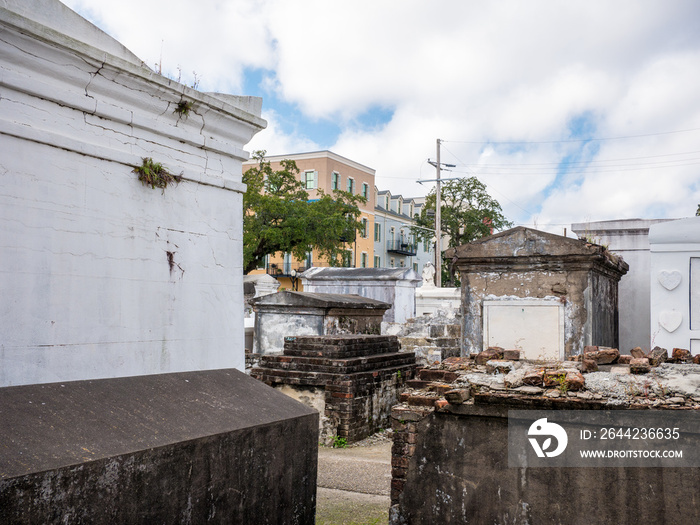 Ornate family mausoleums in St. Louis Cemetery #1 in New Orleans, Louisiana, United States