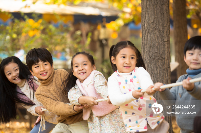 小学生在拔河比赛