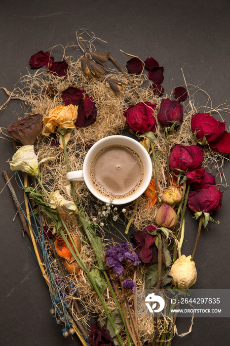 咖啡与花束