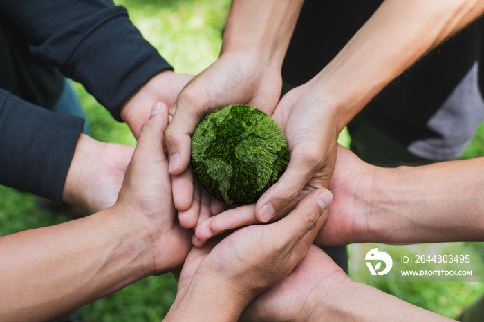 Earth Day. Hands adult Teamwork harmony Holding earth on hands. Environmental and reduce global warming help earth, top view. ecology and environment sustainable concept..