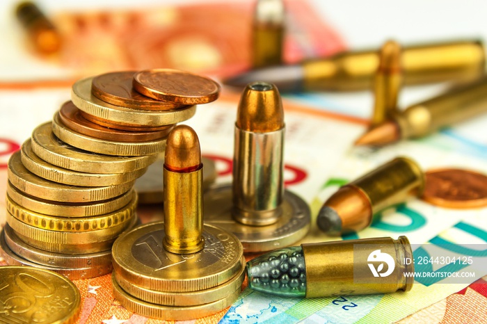 Euro coins and banknotes and cartridges of different caliber. Illegal trade in ammunition. Sale of weapons. Financing terrorism.