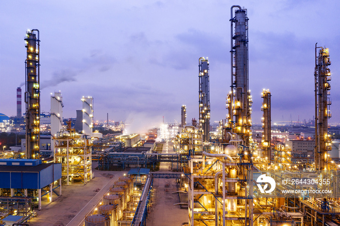 Oil and gas industrial,Oil refinery plant form industry at night