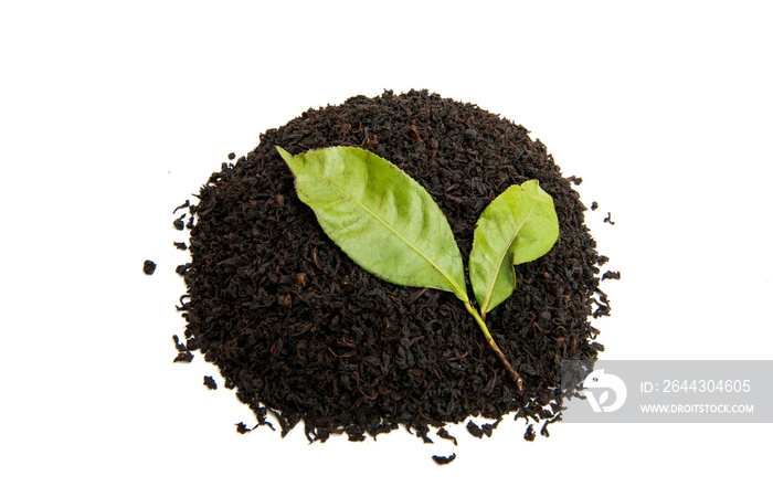 black tea with tea leaf isolated