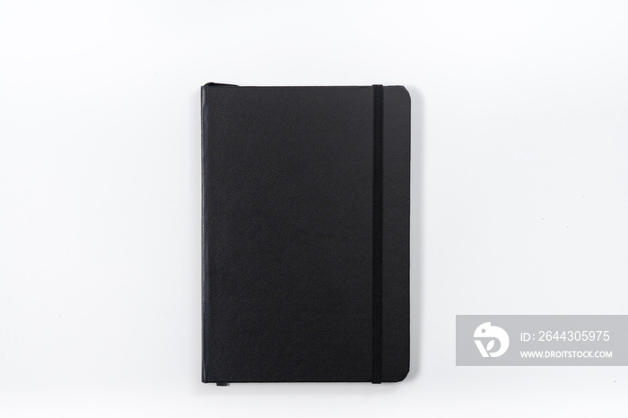 Business concept - Top view collection of black notebook on white background desk for mockup