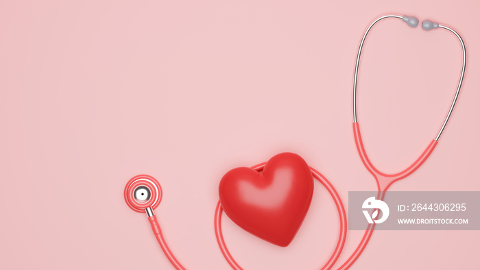 Medical healthcare poster, stethoscope with red heart and copy space