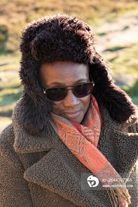 Portrait of senior woman in winter clothing