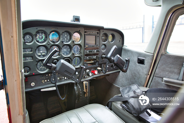 cockpit detail. Cockpit of a small aircraft