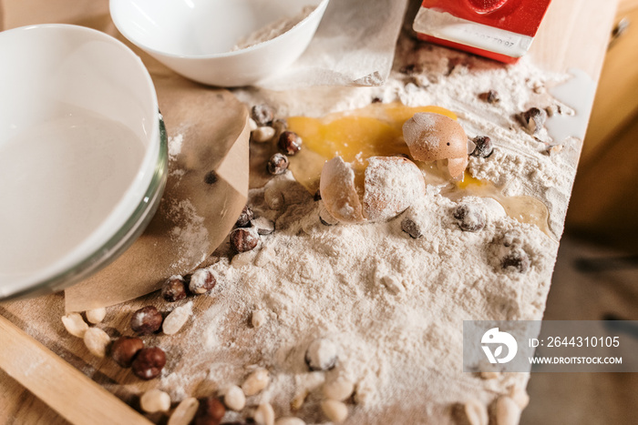 Bad day in the kitchen. Picture of messy ingredients while baking.