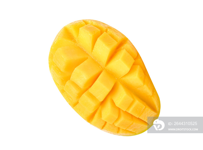 Fresh yellow mango slice on transparent png. Top view..