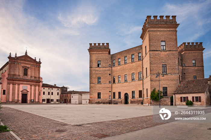 Mesola, Ferrara, Emilia-Romagna, Italy: church and castle in the town square