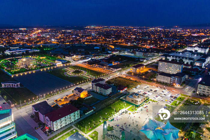 Night aerial view of Grozny, Russia