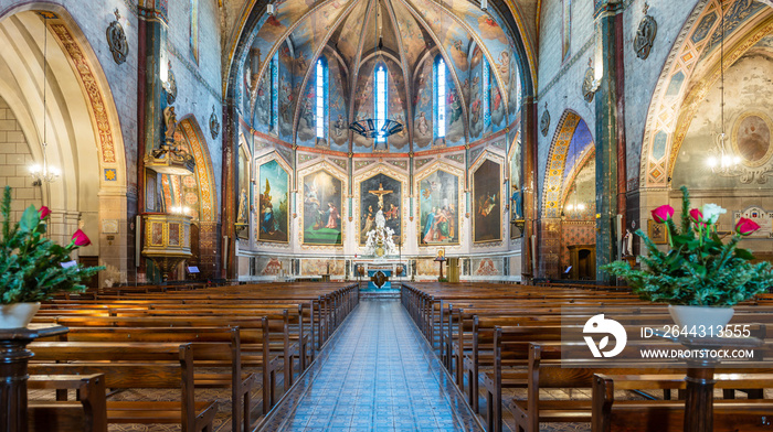 Interior of the Notre-Dame-de-la-Jonquière church in Lisle sur Tarn, in the Tarn, in Occitanie, France