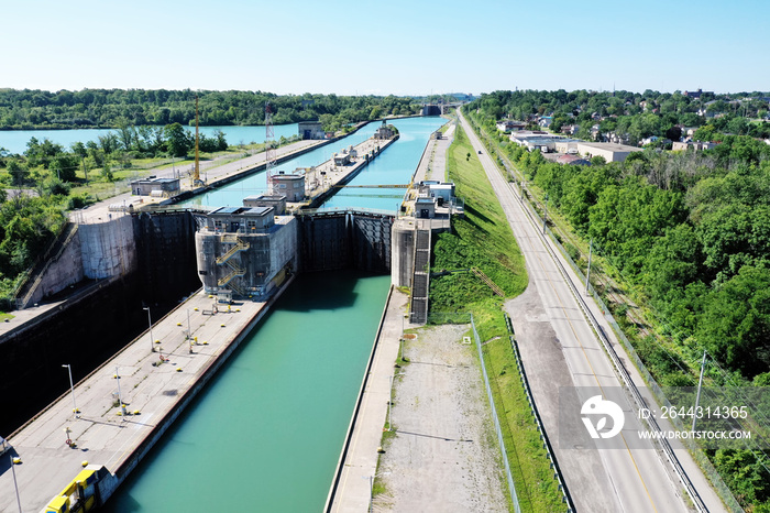 Aerial view of a lock at the Welland Canal, Canada