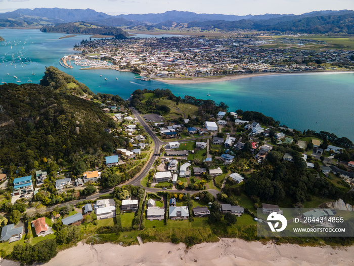 Vibrant ocean colours of Ferry landing in the Coromandel Peninsula, New Zealand