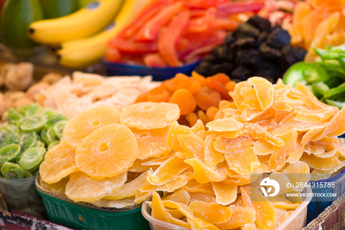 Macro shot of  mixed Dried and caramelized fruits