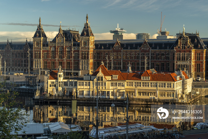 amsterdam central station at sunrise