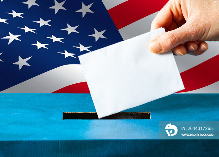 elections in the US - voting ballot and American flag