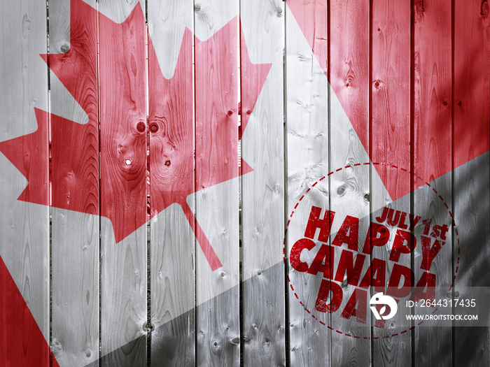 Happy Canada day on Wooden fence texture background