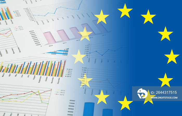 European union business concept, financial charts and graphs