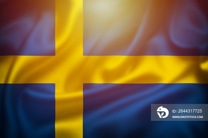 Sweden flag silk surface illustration with sun haze view