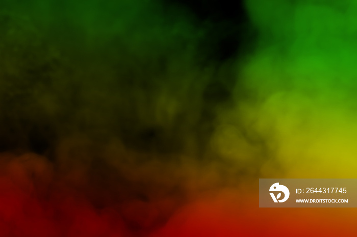 abstract background smoke curves and wave reggae colors green, yellow, red colored in flag of reggae music