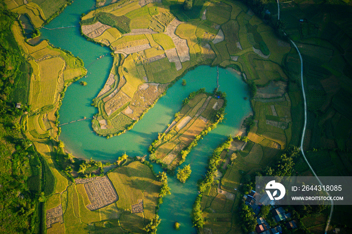 Very nice aerial view of Cao Bang mountainous region in Vietnam.