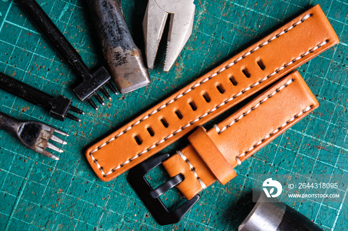 Genuine leather watch band strap handmade of crafts working