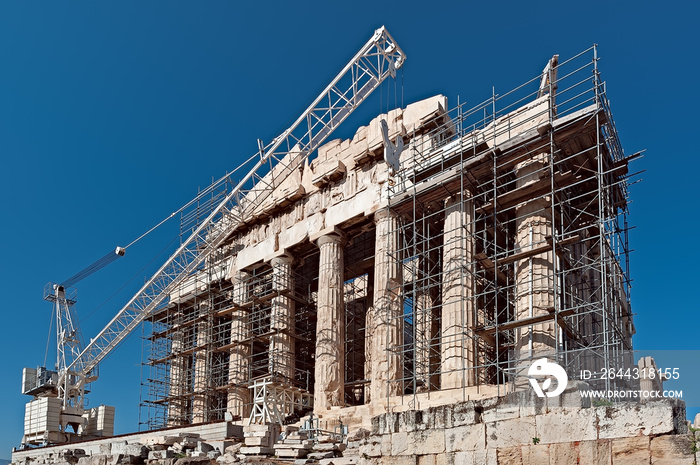 Ongoing restoration works on the Acropolis and the Parthenon in Athens, Greece