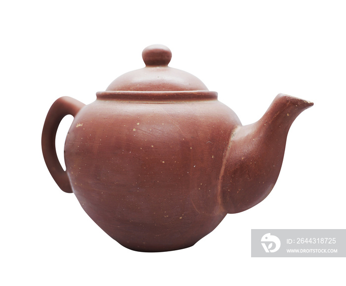 antique clay teapot isolated