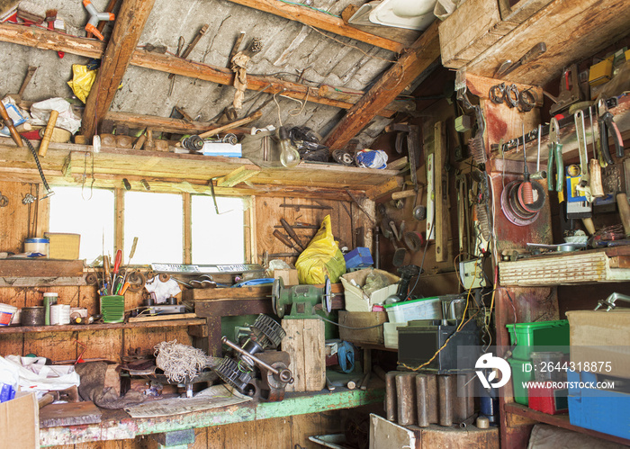 old workshop in home with retro tools