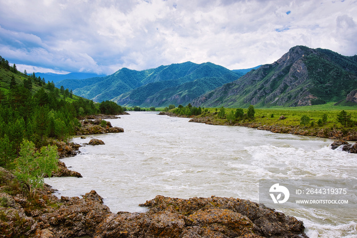 Nature with Altai mountains Katun River Siberia