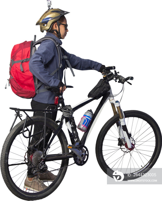 Cyclist woman riding a bike isolated